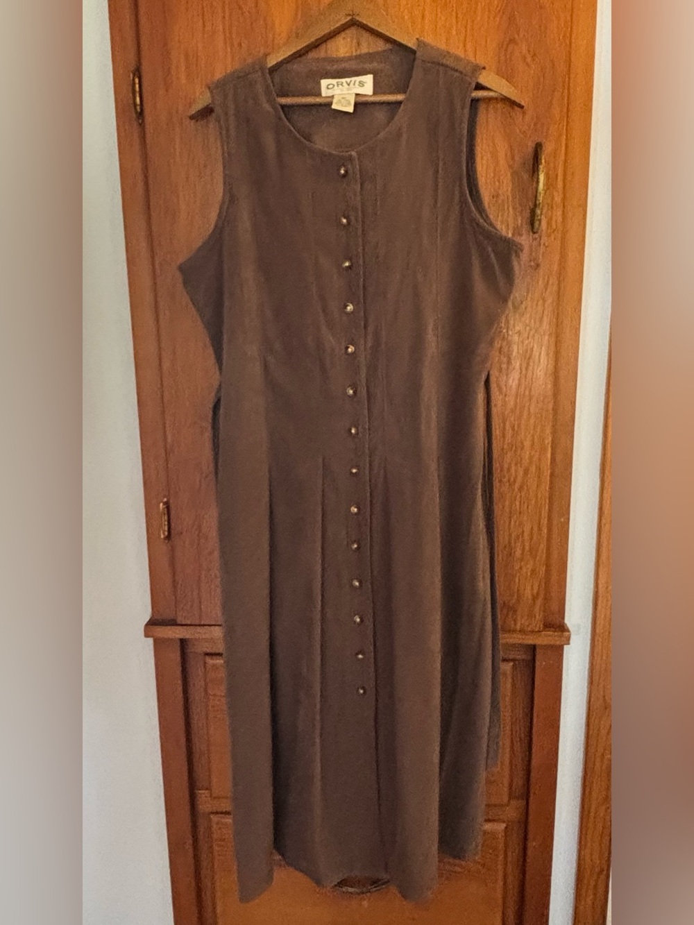 Orvis Brown Sleeveless Button-Front Dress Size 8P CottageCore
